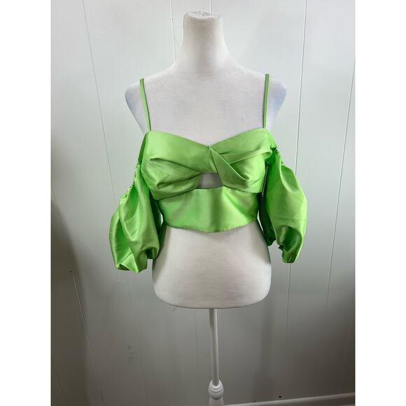 ASOS Design Cropped Puff Ball Sleeve Lime Green Top Size 8. NWOT - Picture 4 of 8